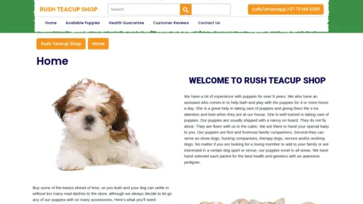 A screenshot of Rushteacupshop.co.za