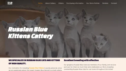 A screenshot of Russianbluekittyscattery.com