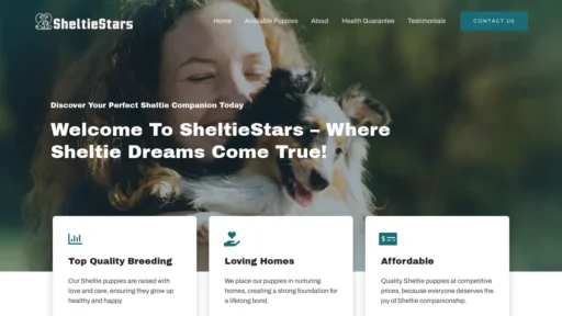A screenshot of Sheltiestars.com