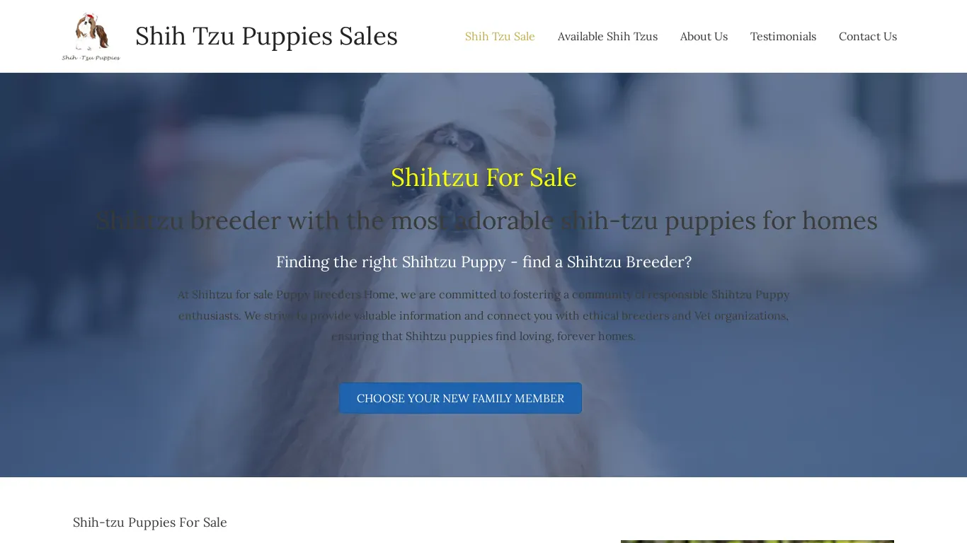 A screenshot of Shihtzuforsales.com
