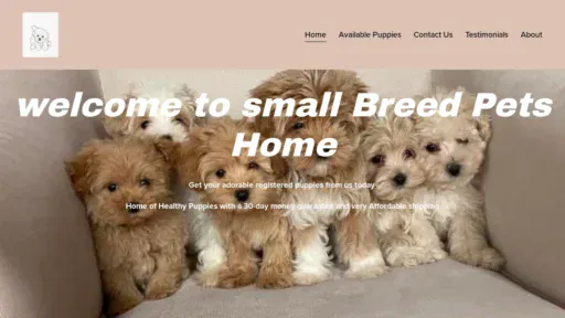 A screenshot of Smallbreedpetshome.com