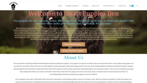 A screenshot of Smartpuppiesden.com