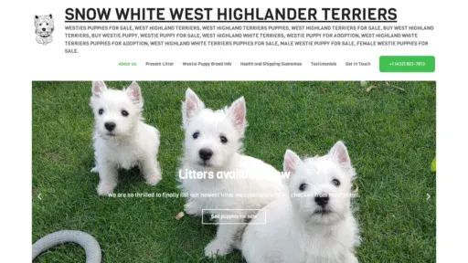 A screenshot of Snowhitewestiepups.com