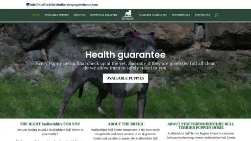 A screenshot of Staffordshirebullterrierpuppieshome.com