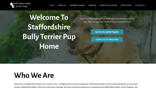A screenshot of Staffordshirebullyterrierpups.com