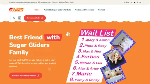 A screenshot of Sugarglidersfamily.com
