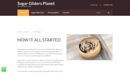 A screenshot of Sugarglidersplanet.com