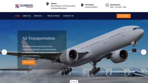 A screenshot of Sunbirddclogistics-bv.com