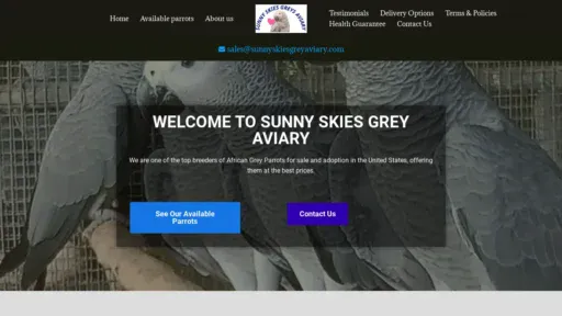 A screenshot of Sunnyskiesgreyaviary.com