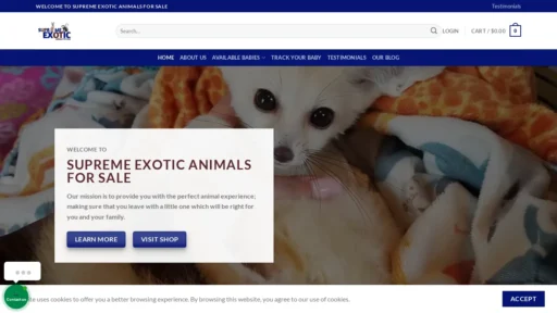 A screenshot of Supremeexoticanimalsforsale.com