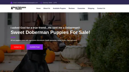 A screenshot of Sweetdobermanpuppies.com