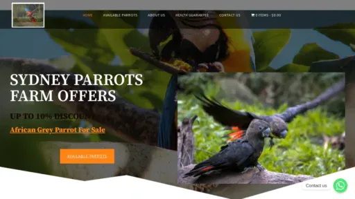 A screenshot of Sydneyparrotsfarm.com