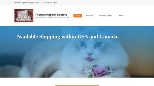 A screenshot of Thomasragdollcattery.com