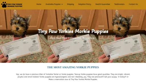 A screenshot of Tinypawyorkiesmorkiepuppies.com