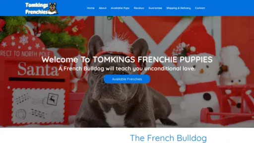 A screenshot of Tomkingsfrenchiepuppies.com