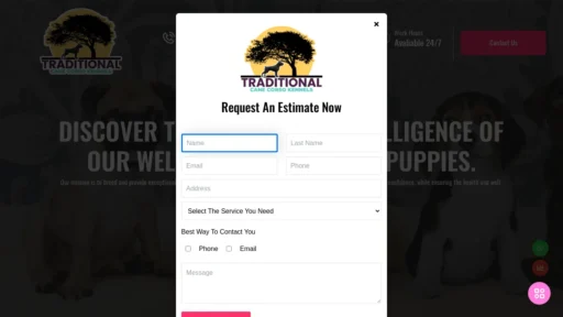 A screenshot of Traditionalcanecorsokennels.com