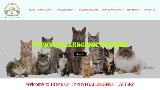 A screenshot of Typhypoallegeniccattery.com