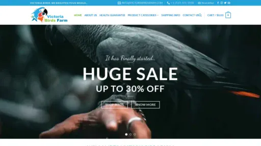 A screenshot of Victoriabirdsfarm.com