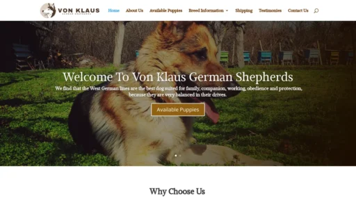 A screenshot of Vonklausgermanshepherds.com