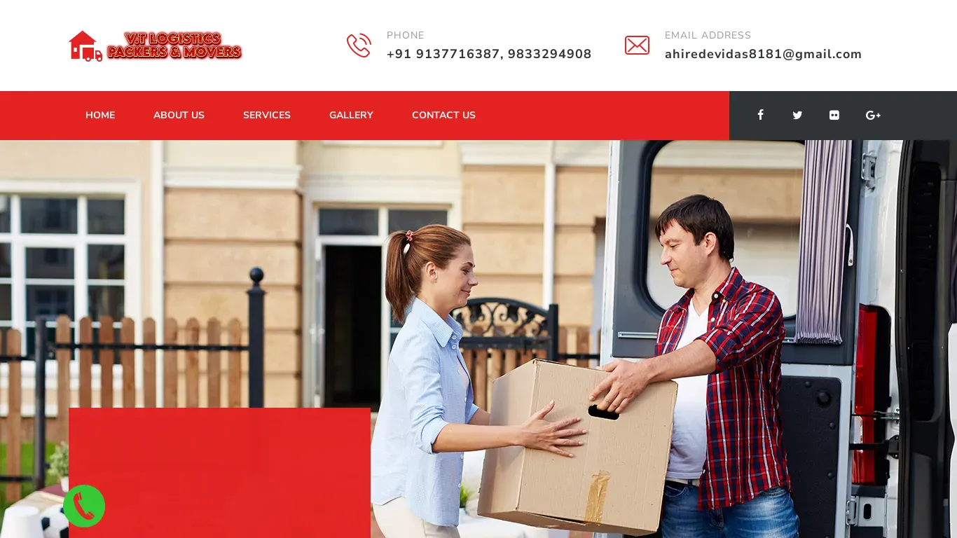 A screenshot of Vtlogisticpackersmovers.com