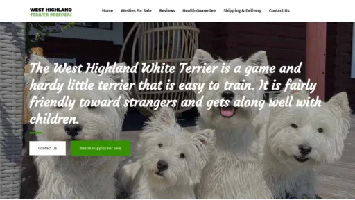 A screenshot of Westhighlandterrierbreeders.com