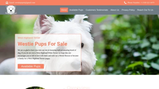 A screenshot of Westiepupsforsale.com