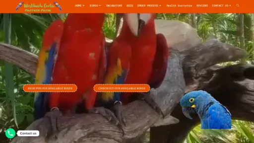 A screenshot of Worldwideexoticparrotsfarm.com