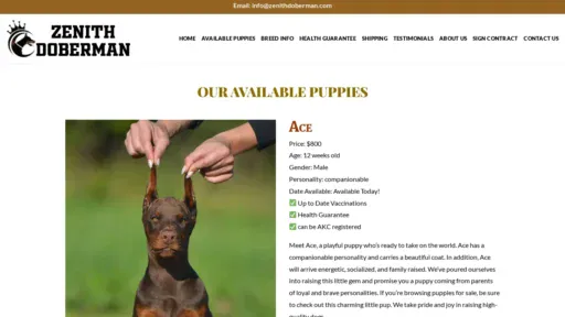 A screenshot of Zenithdoberman.com