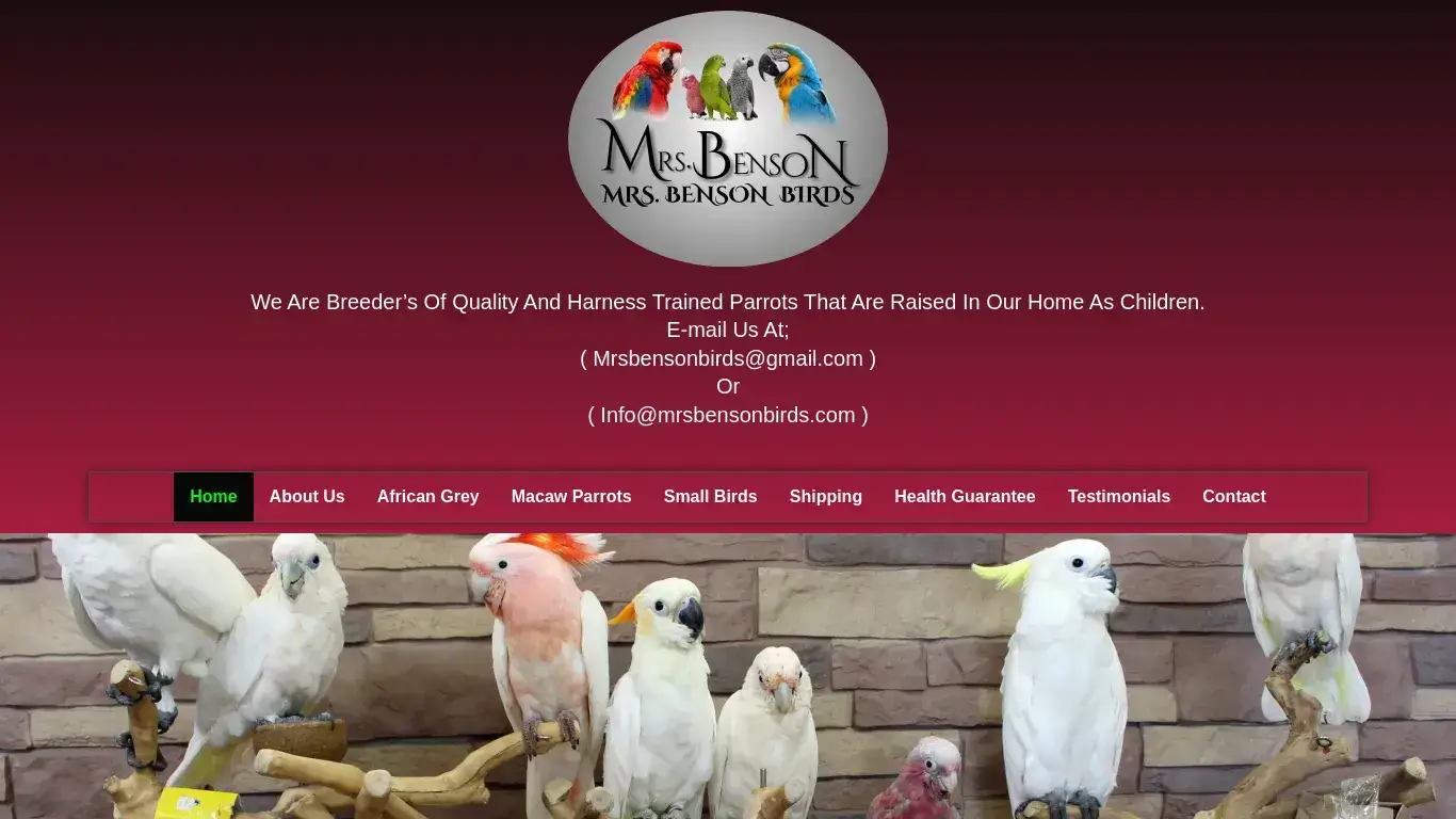 is Mrs. Benson Birds – Home of Quality and Healthy Tamed Parrots legit? screenshot