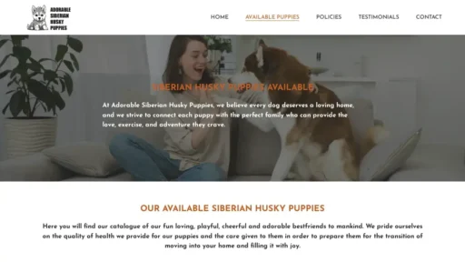 A screenshot of Adorablesiberianhuskypuppies.com