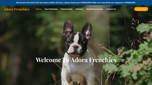 A screenshot of Adorafrenchies.com