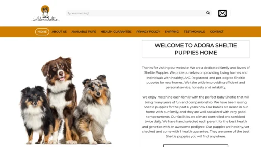 A screenshot of Adorasheltiepups.com
