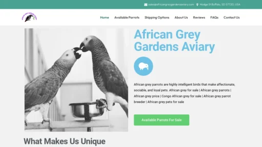 A screenshot of Africangreygardensaviary.com