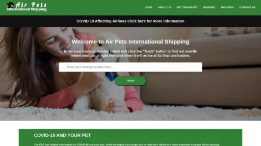 A screenshot of Airpetsinternationalshipping.com