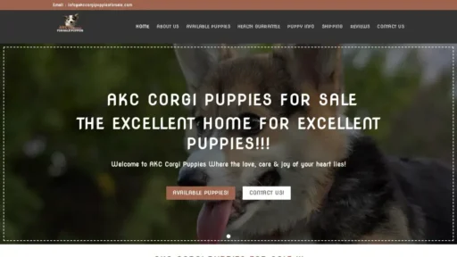 A screenshot of Akccorgipuppiesforsale.com