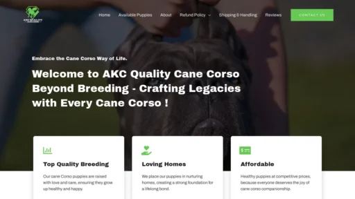A screenshot of Akcqualitycanecorso.com