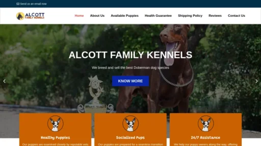 A screenshot of Alcottfamilykennels.com