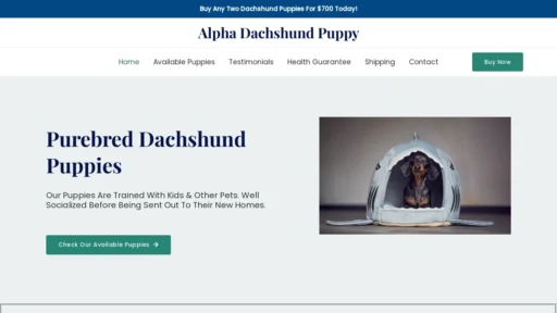 A screenshot of Alphadachshundpuppy.com