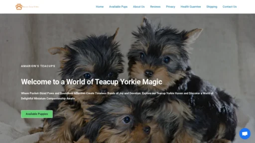 A screenshot of Amarionteacupyorkies.com