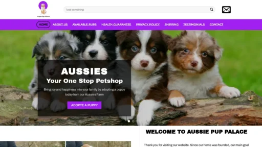 A screenshot of Aussiepuppalace.com