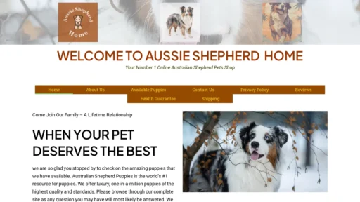 A screenshot of Aussieshepheredhome.com