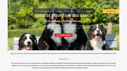 A screenshot of Bernesemountaindogranch.com