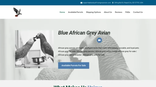 A screenshot of Blueskyafricangreyavian.com