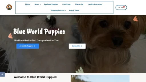 A screenshot of Blueworldpuppies.com