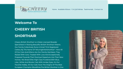 A screenshot of Cheerybritishshorthairkittens.com