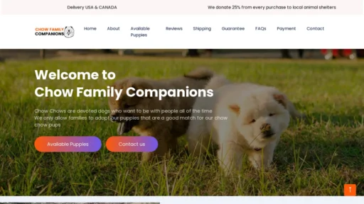 A screenshot of Chowfamilycompanions.com