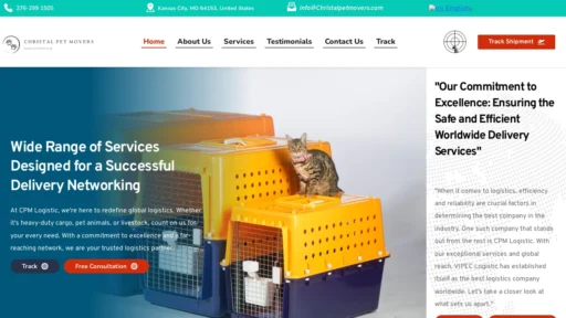 A screenshot of Christalpetmovers.com