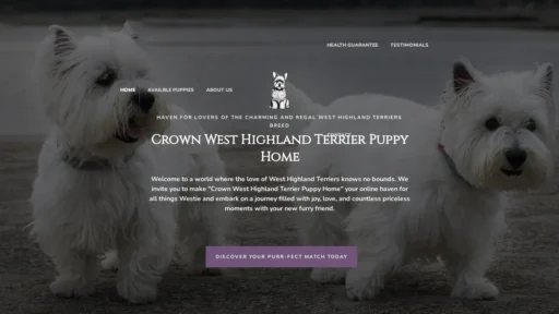A screenshot of Crownwesthighlandterrierpuppyhome.com