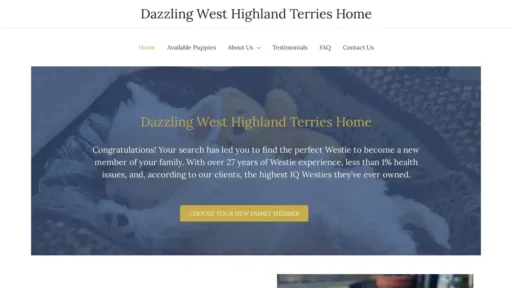 A screenshot of Dazzlingwesthighlandterries.com