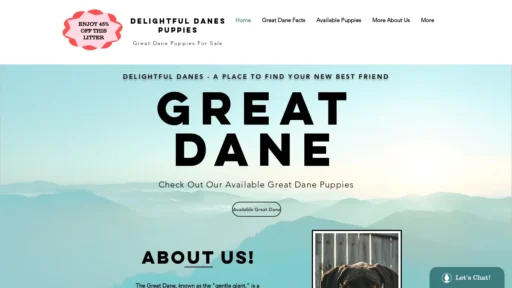 A screenshot of Delightfuldanespuppies.com